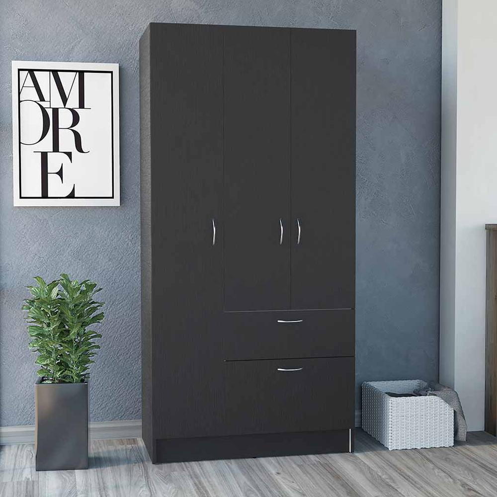 Armoire Cobra, Double Door Cabinets, Five Shelves, Black Wengue / White Finish. Picture 1