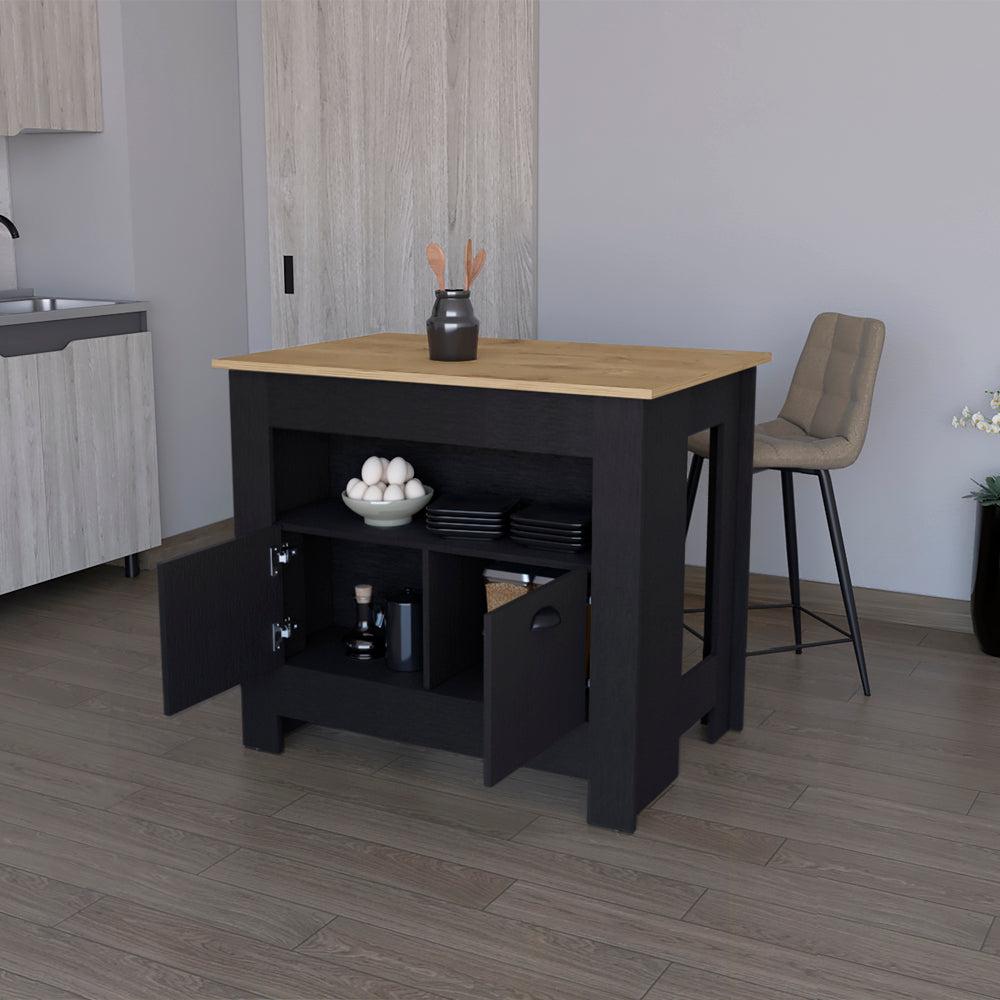 Kitchen Island Geneva, Kitchen, Black / Macadamia. Picture 3