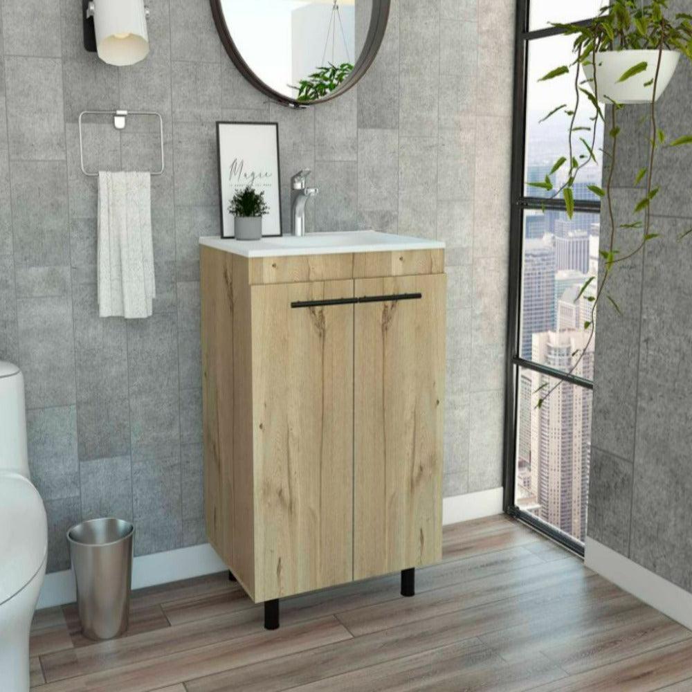 Floor Cabinet Oxnard, Double Door, Light Oak Finish. Picture 1