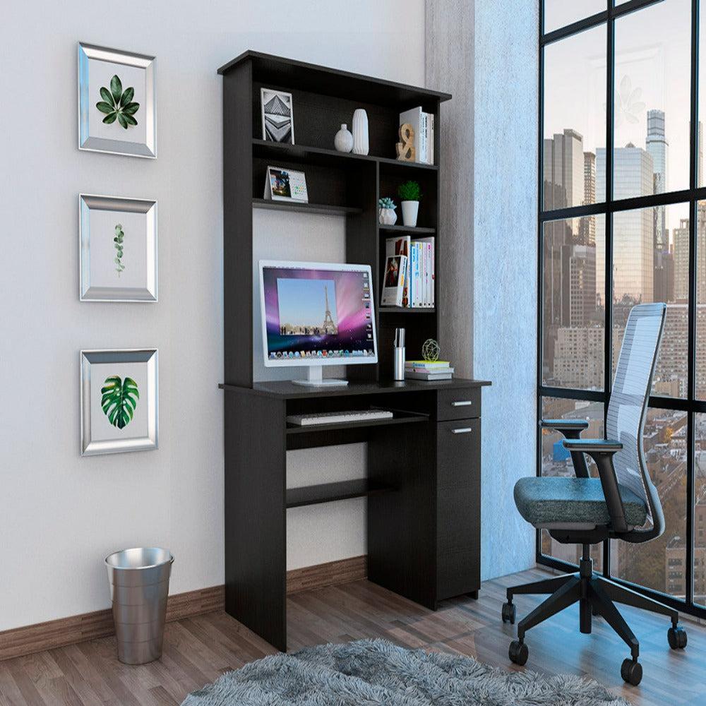 Computer Desk Acequia, Multiple Shelves, Black Wengue Finish. Picture 1