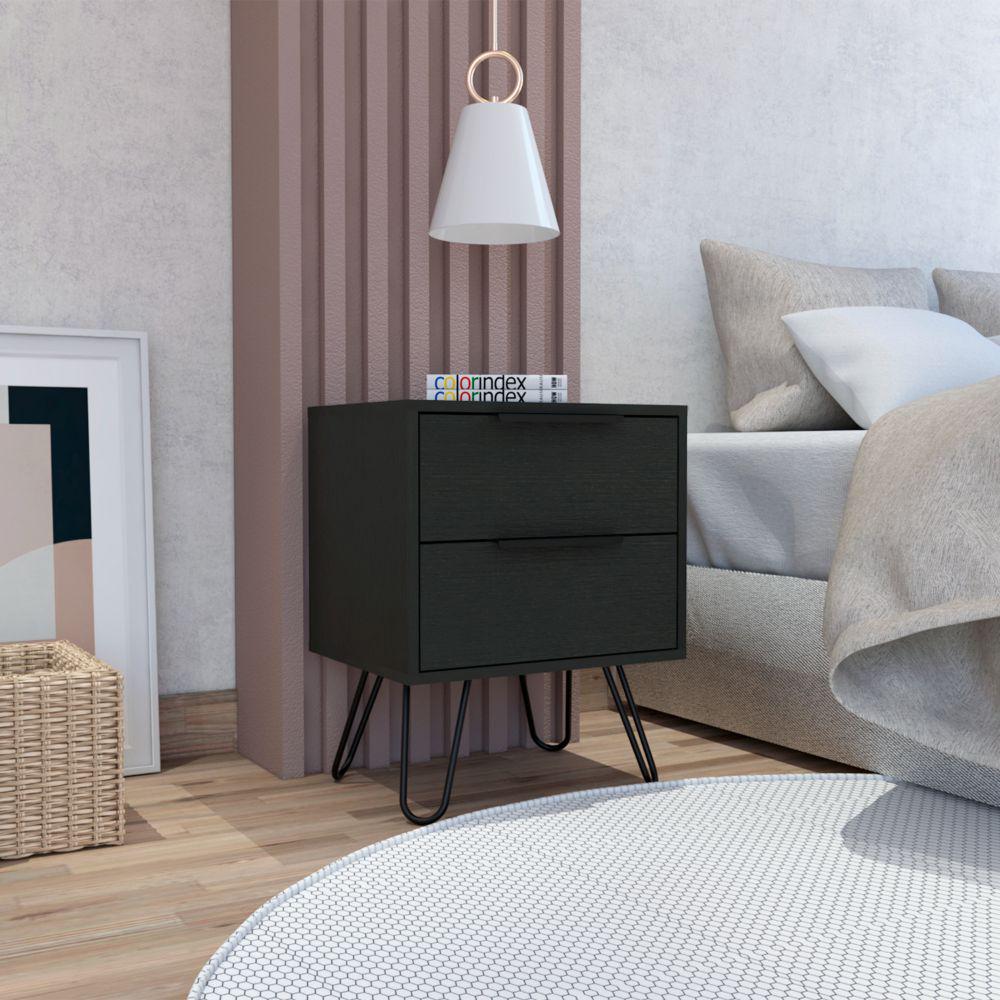Nightstand Skyoner 2, Harpin Legs, Two Drawers, Black Wengue Finish. Picture 1