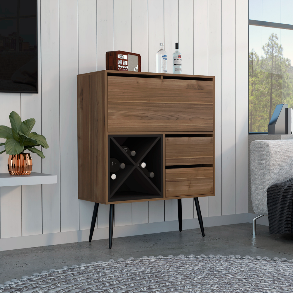 Bar Octupos, One Cabinet, Two Drawers, Mahogany / Black Wengue Finish. Picture 1