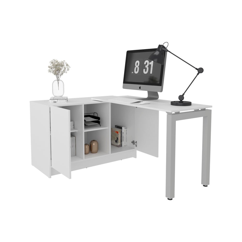 Desk Nova, Rotating L-Shaped Desk with Storage Cabinet, 2 Doors, 4 Open Shelves. Picture 2