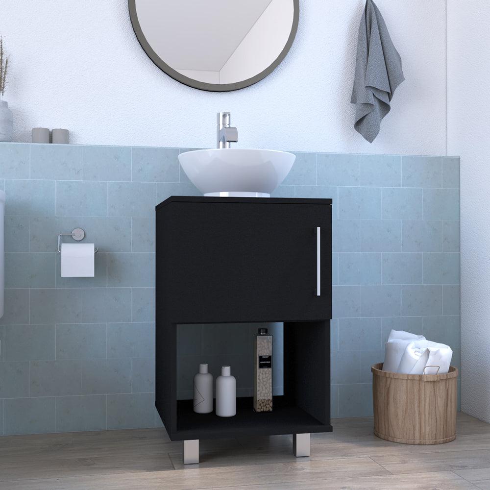 Single Bathroom Vanity Pigmag, One Open Shelf, Black Wengue Finish. Picture 1