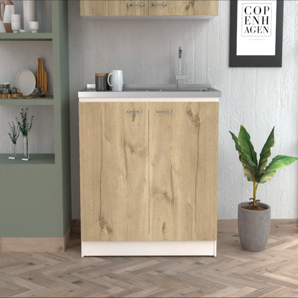 Utility Sink Vernal, Double Door, White / Light Oak Finish. Picture 1