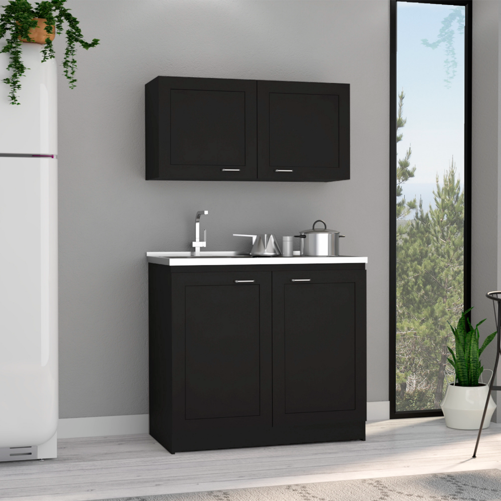 Cabinet Set Zeus, Two Shelves, Black Wengue Finish. Picture 1