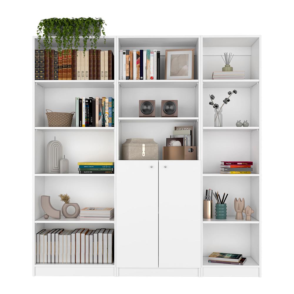 Platte 3 Piece Living Room Set with 3 Bookcases, White. Picture 1