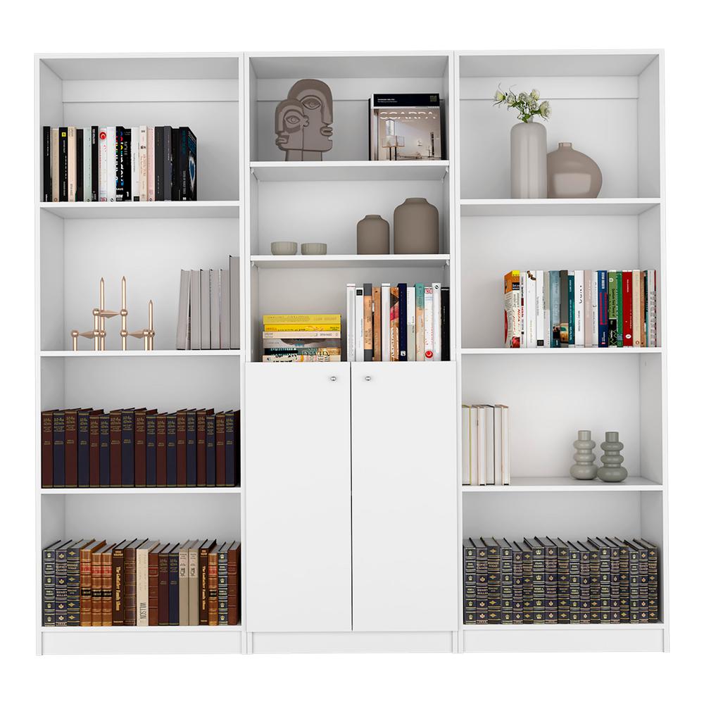 Oasis 3 Piece Living Room Set with 3 Bookcases, White. Picture 1