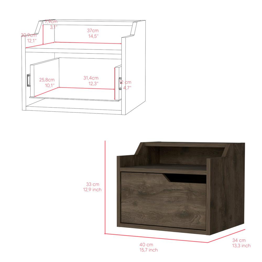 Floating Nightstand Chester, Bedroom, Dark Brown. Picture 7