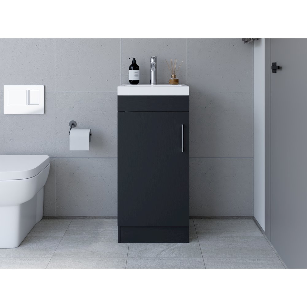 Bathroom Vanity Sink Jozz, Single Door Cabinet, Black Wengue Finish. Picture 2