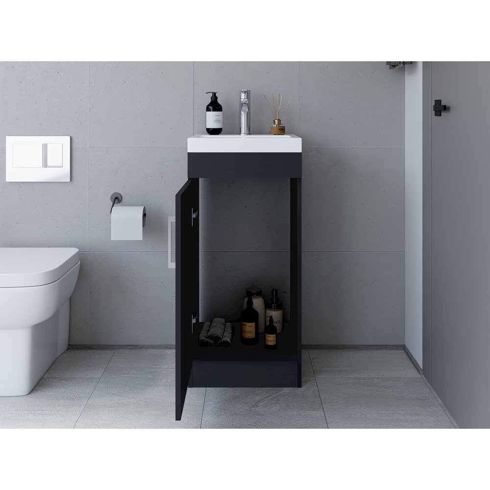 Bathroom Vanity Sink Jozz, Single Door Cabinet, Black Wengue Finish. Picture 1