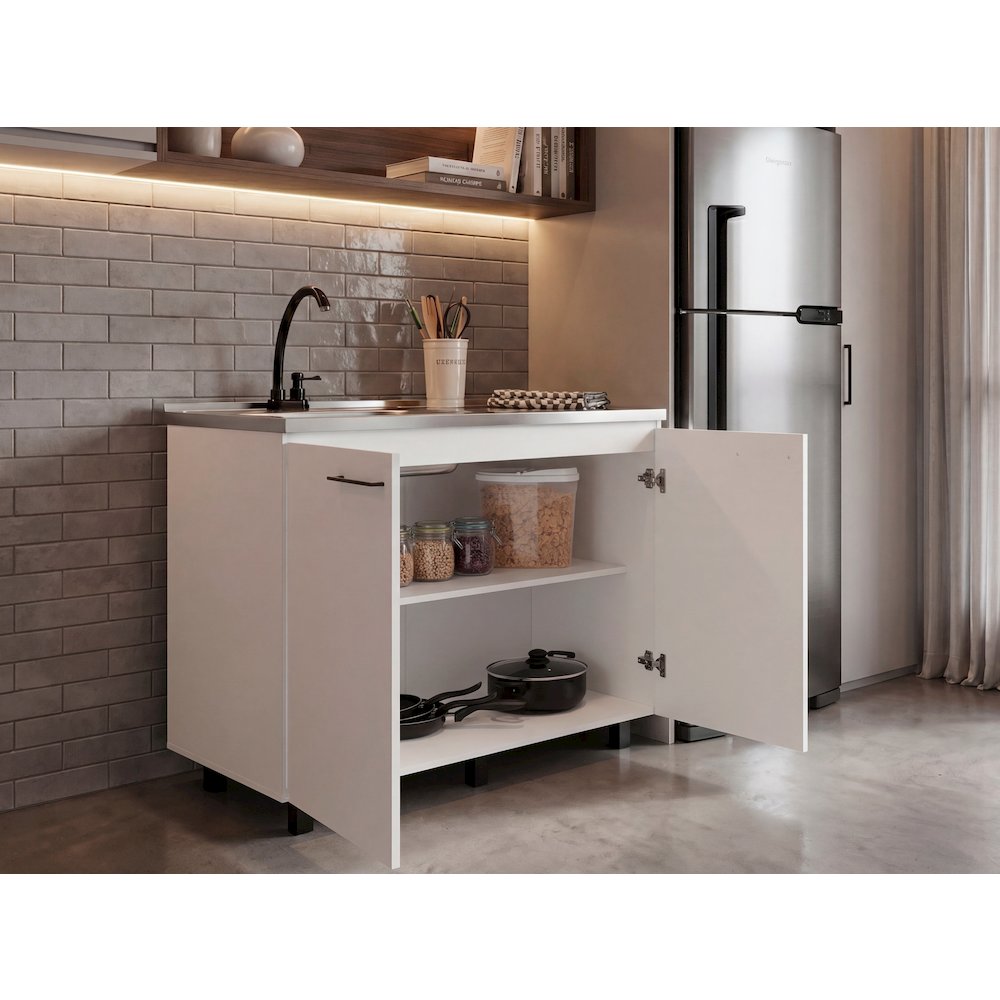 Utility sink cabinet Burwood, Two Shelves, White Finish. Picture 3