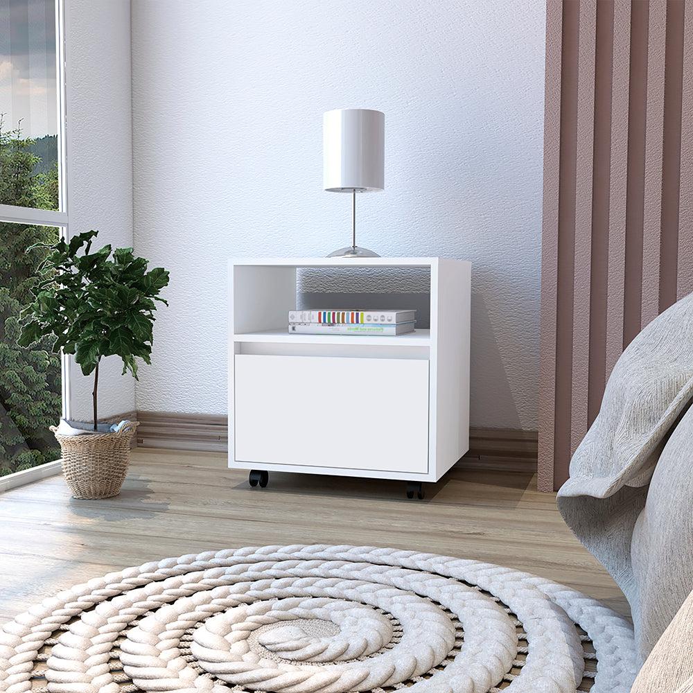 Nightstand Munyochi, One Drawer, White Finish. Picture 1
