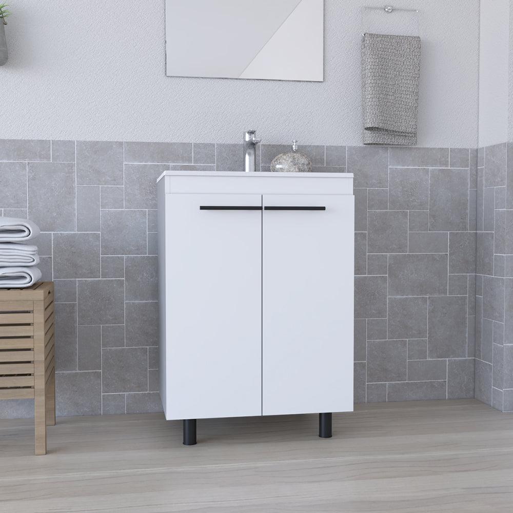 Floor Cabinet Oxnard, Double Door, White Finish. Picture 1