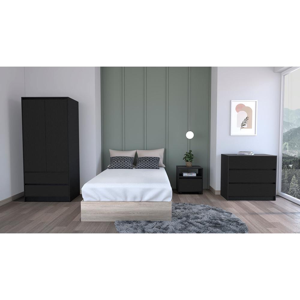 Byers 3 Piece Bedroom Set, Nightstand + Dresser+ Armoire, Black Wengue Finish. Picture 1