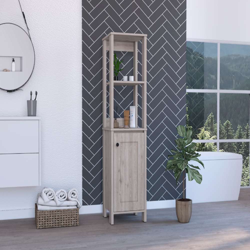 Linen Cabinet Jannes, Two Open Shelves, Single Door, Light Gray Finish. Picture 1