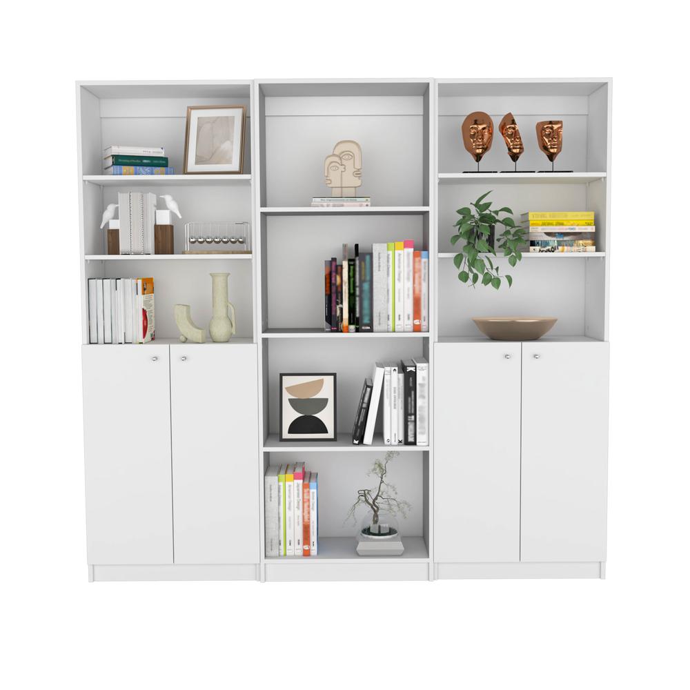 Emery 3 Piece Living Room Set with 3 Bookcases, White. Picture 1