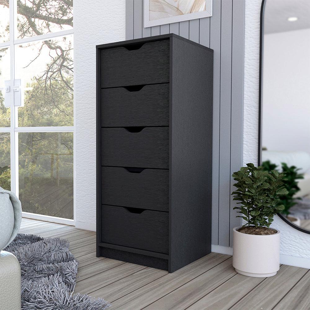 Dresser Kamran, Five Drawers Narrow, Black Wengue Finish. Picture 1