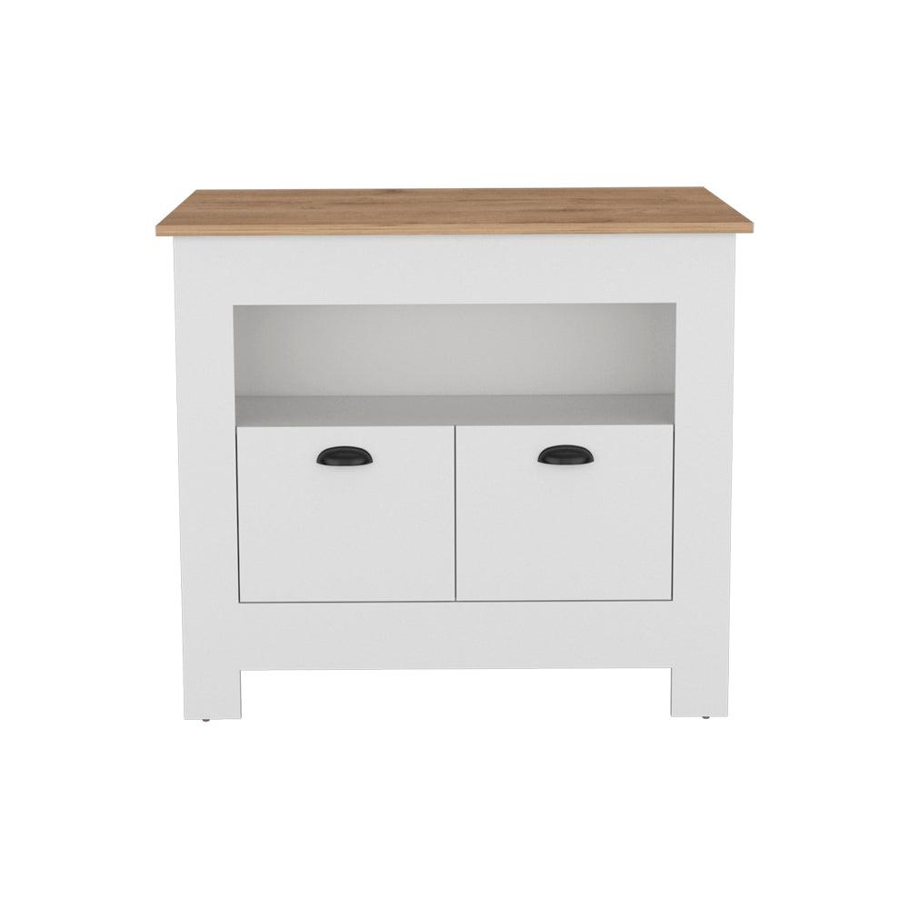 Kitchen Island Geneva, Kitchen, White / Macadamia. Picture 1