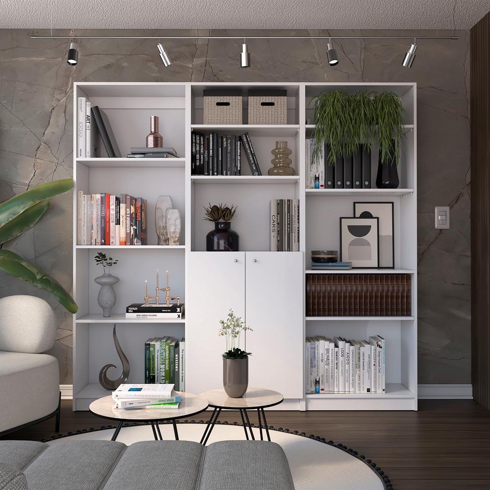 Utah 3 Piece Living Room Set with 3 Bookcases, White. Picture 2
