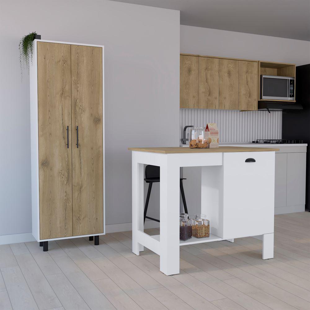 Arlington 2 Piece Kitchen Set, Kitchen Island + Pantry Cabinet. Picture 1