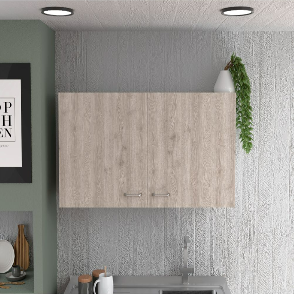 Wall Cabinet Toran, Two Shelves, Double Door, White / Light Gray Finish. Picture 1
