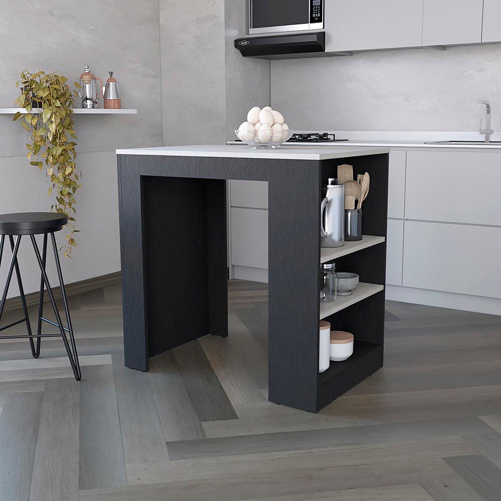 Kitchen Island Doyle, Kitchen, Black / Ibiza Marble Color Finish. Picture 1