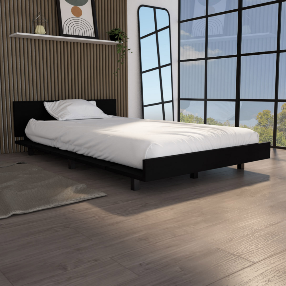 Twin Bed Base Cervants, Frame, Black Wengue Finish. Picture 1