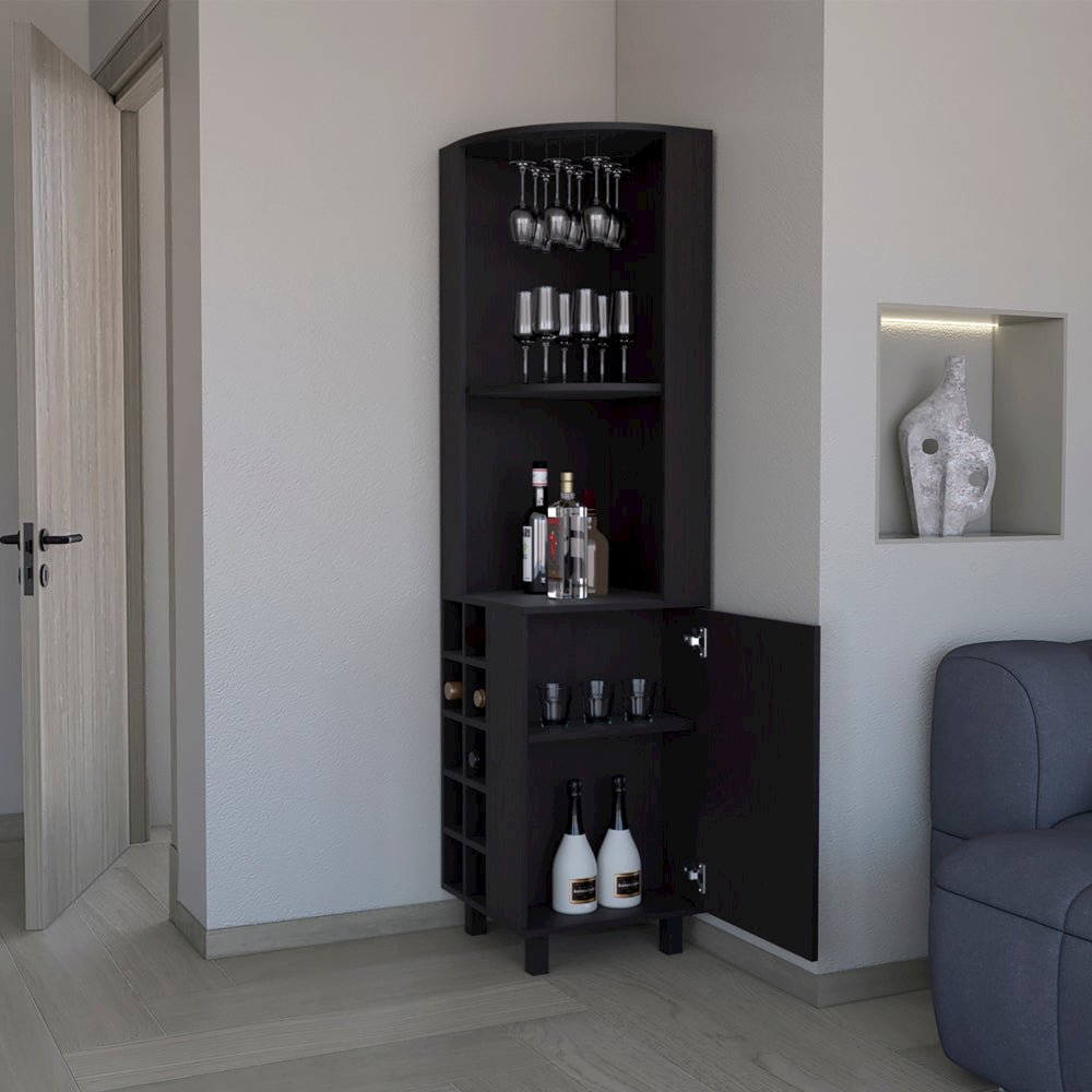 Corner Bar Cabinet Cleveland, Living Room, Black. Picture 5