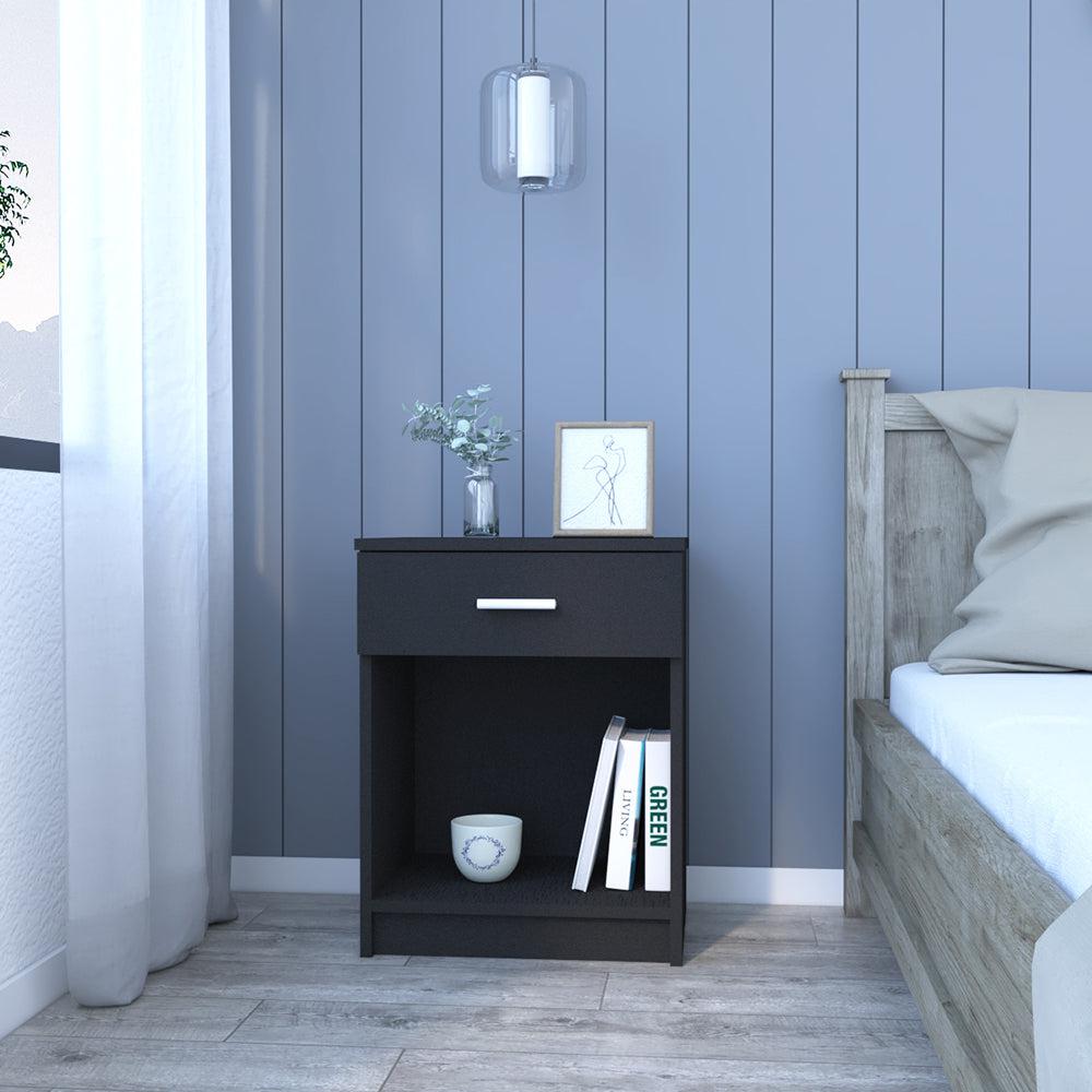 Nightstand Coco, Single Drawer, Lower Shelf, Black Wengue Finish. Picture 1