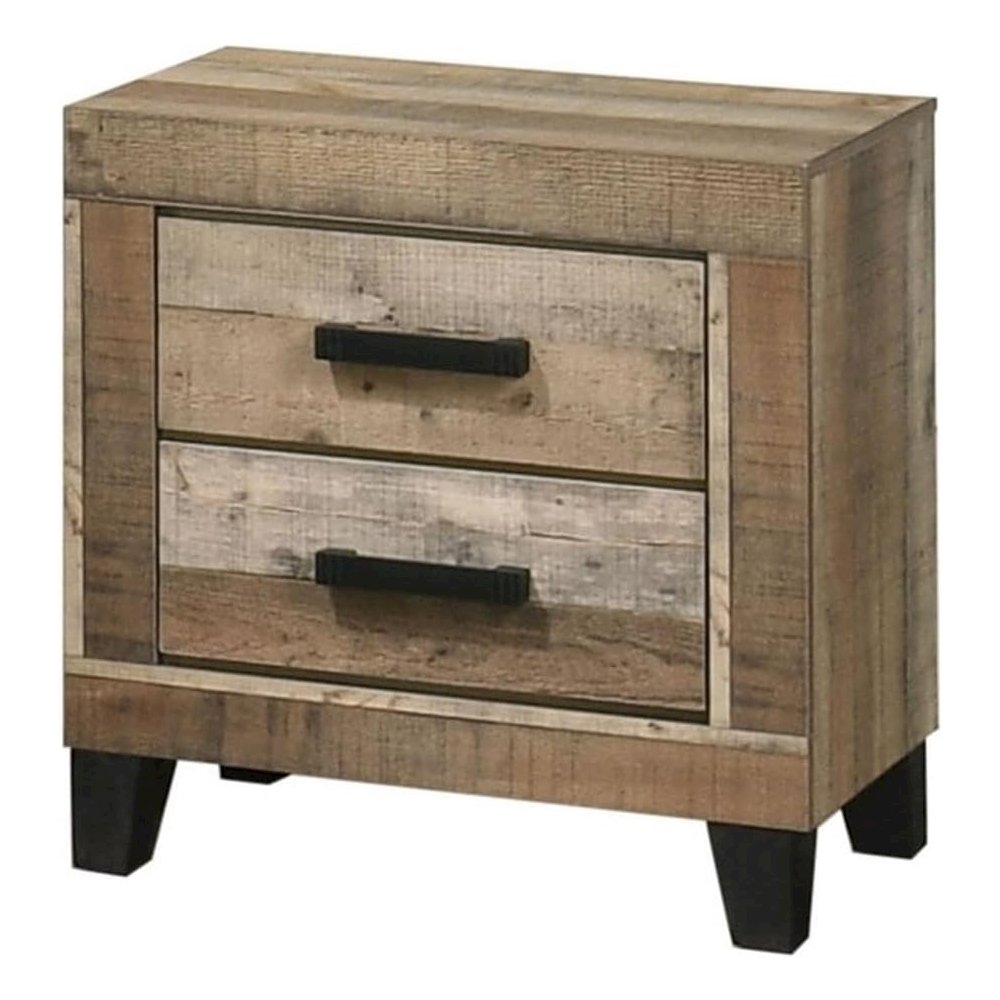 Weathered Brown Pine 2-Drawers Nightstand. Picture 1