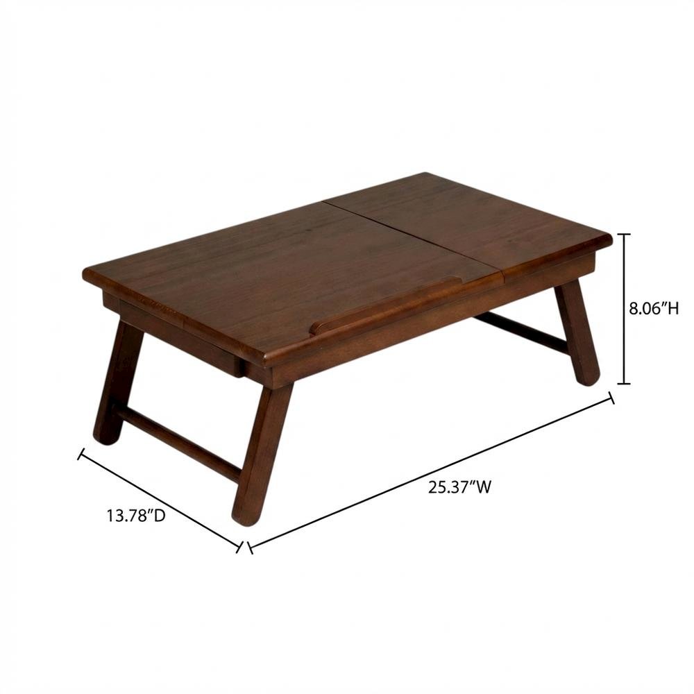 Flip Top Lap Desk, Foldable Legs, Tilting Surface, Storage Drawer, Brown. Picture 7