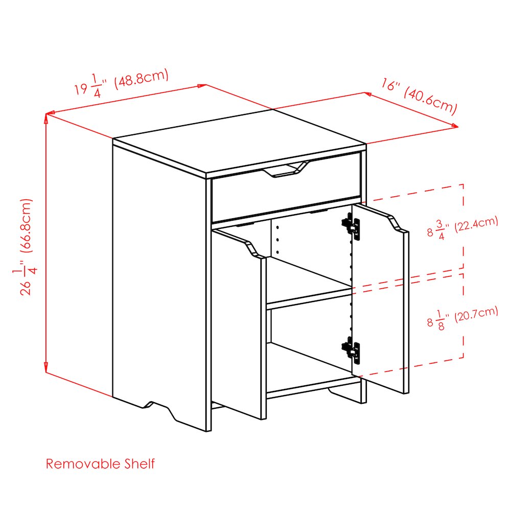 Nova 1-Drawer Storage Cabinet, White. Picture 10