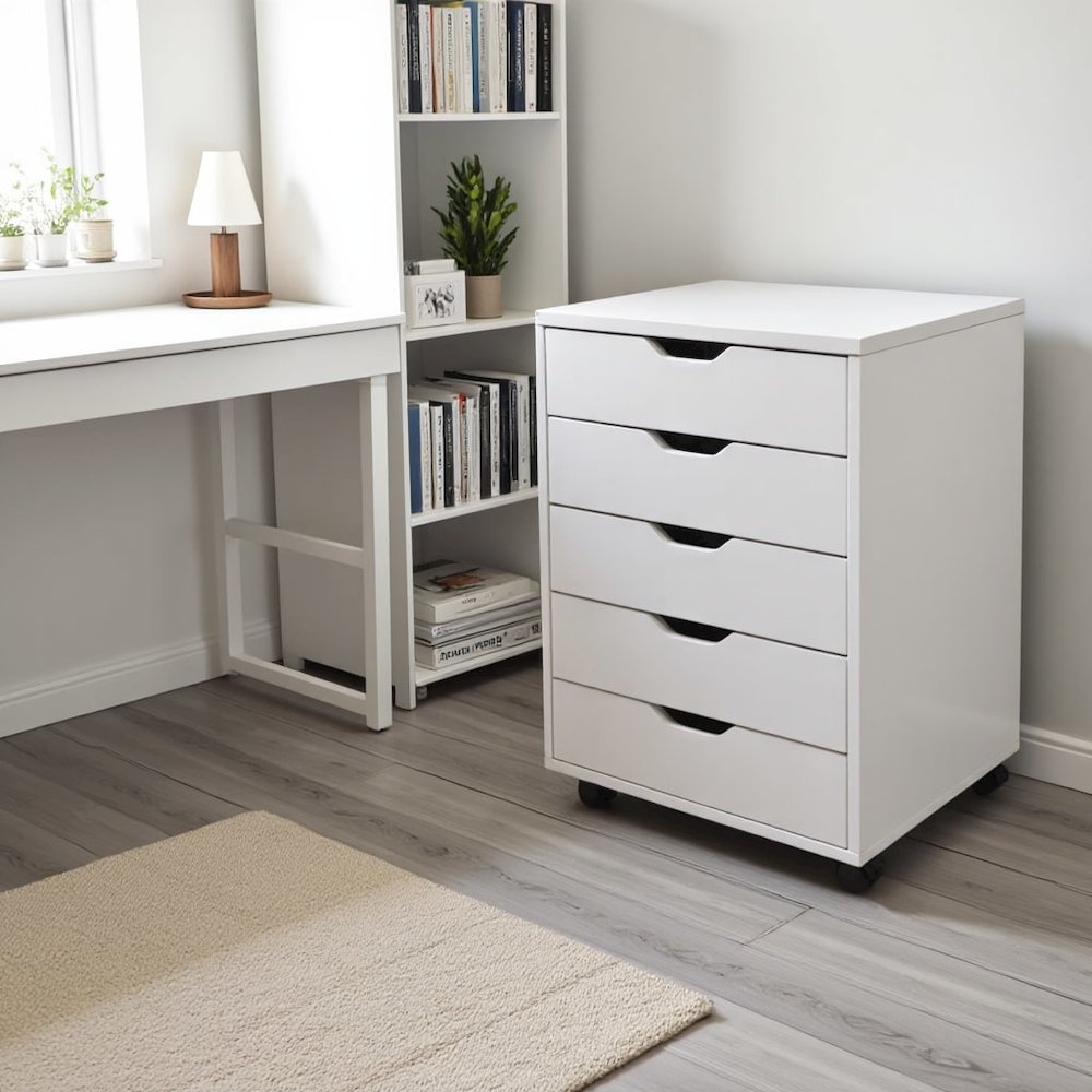 White 5-Drawer File Cabinet – Small Wood Storage Cabinet for Office. Picture 5