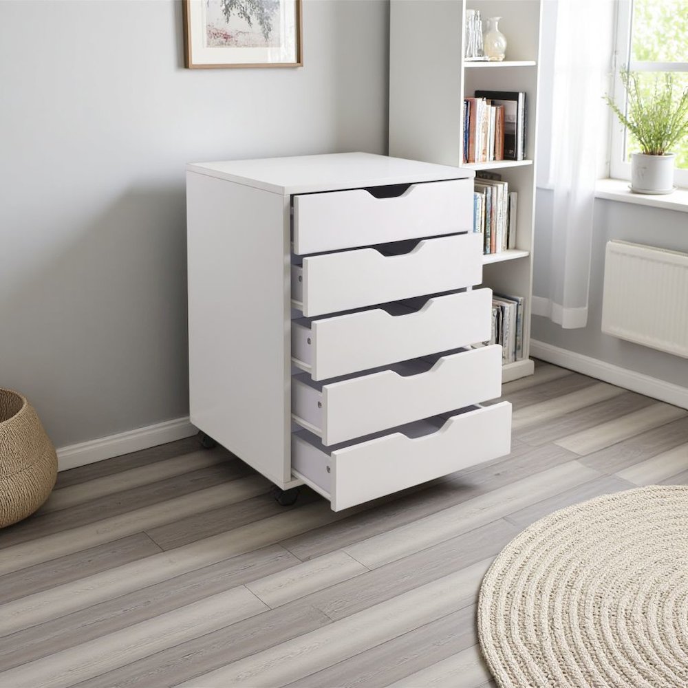 White 5-Drawer File Cabinet – Small Wood Storage Cabinet for Office. Picture 4