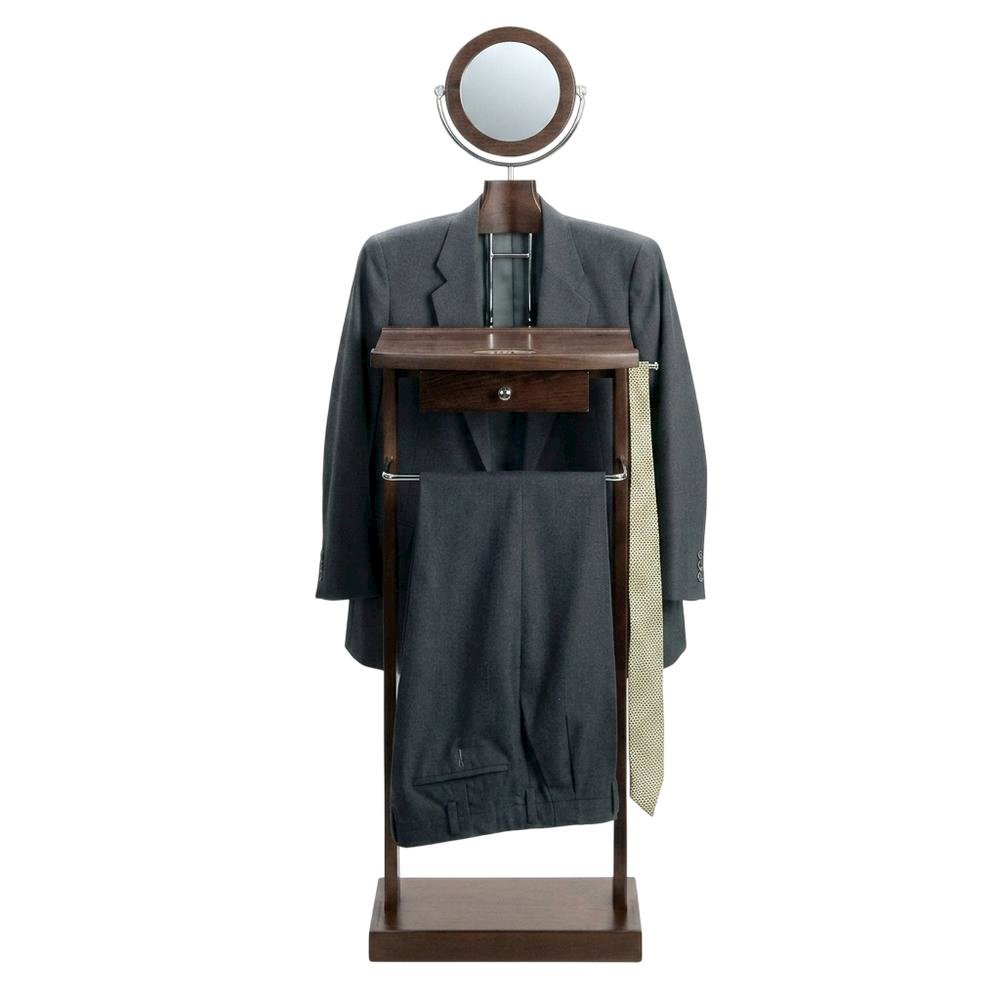 Dark Espresso Solid Wood Clothes Valet Stand with Mirror, Drawer, and Tray. Picture 4