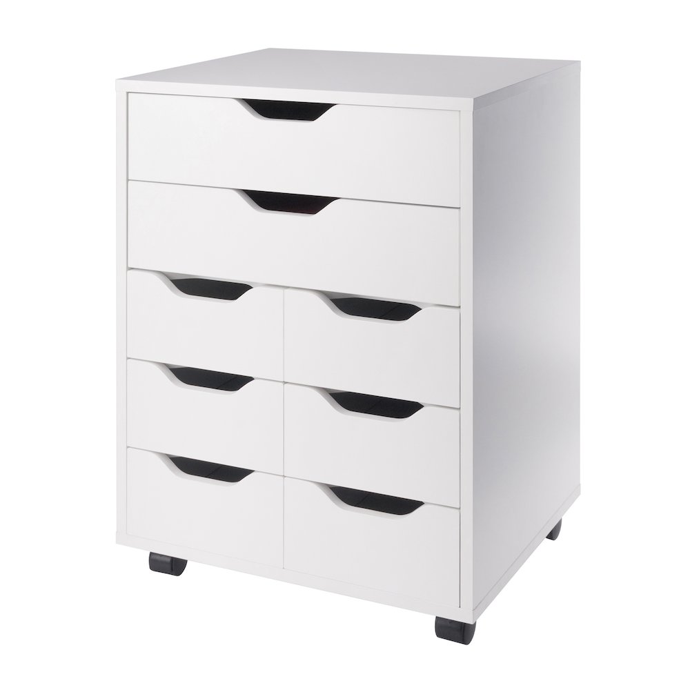 Norfolk 6 Bins, 2 Drawer Mobile Cabinet, White Finish. Picture 1