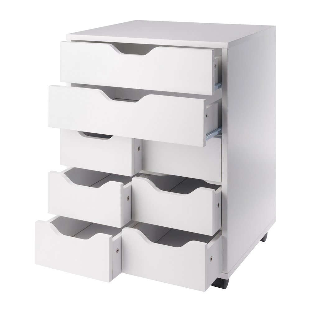 Norfolk 6 Bins, 2 Drawer Mobile Cabinet, White Finish. Picture 4
