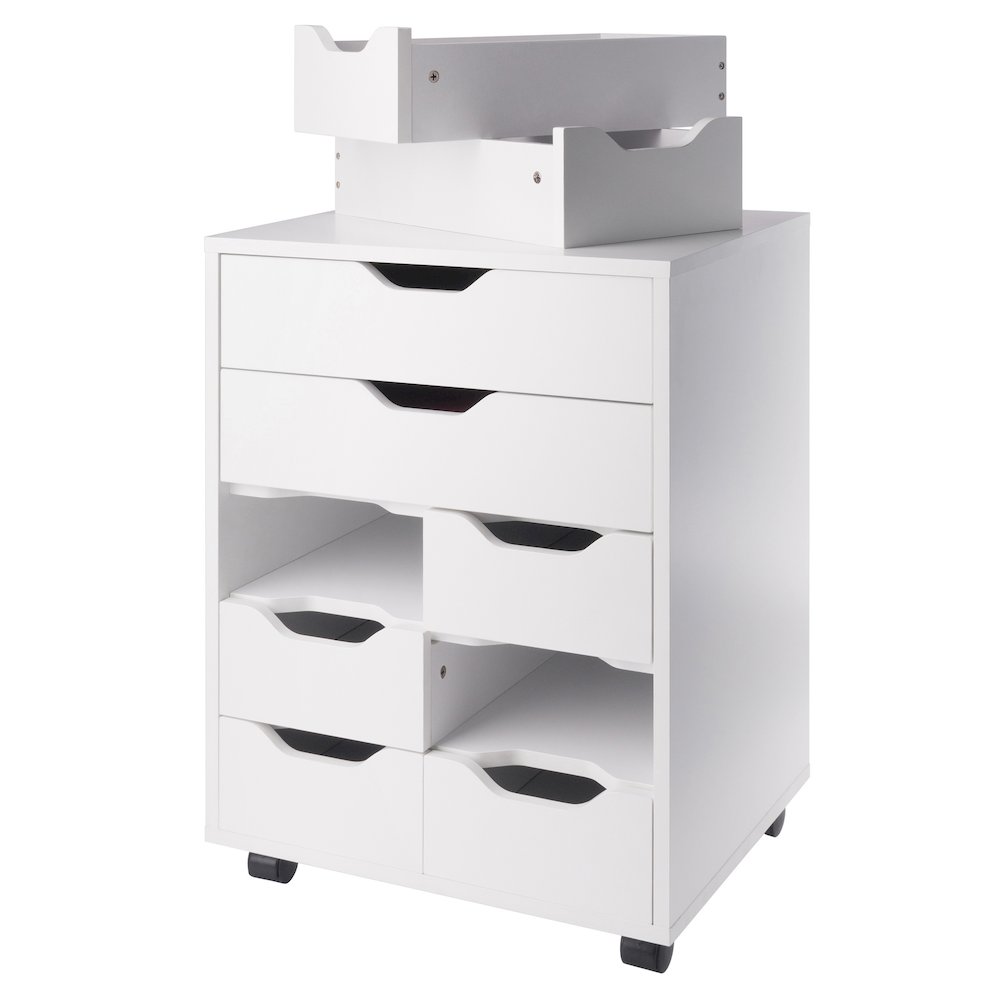 Norfolk 6 Bins, 2 Drawer Mobile Cabinet, White Finish. Picture 5