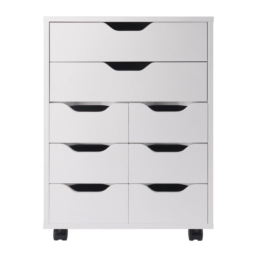 Norfolk 6 Bins, 2 Drawer Mobile Cabinet, White Finish. Picture 6