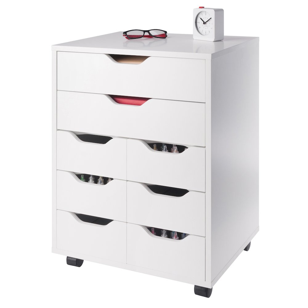 Norfolk 6 Bins, 2 Drawer Mobile Cabinet, White Finish. Picture 7