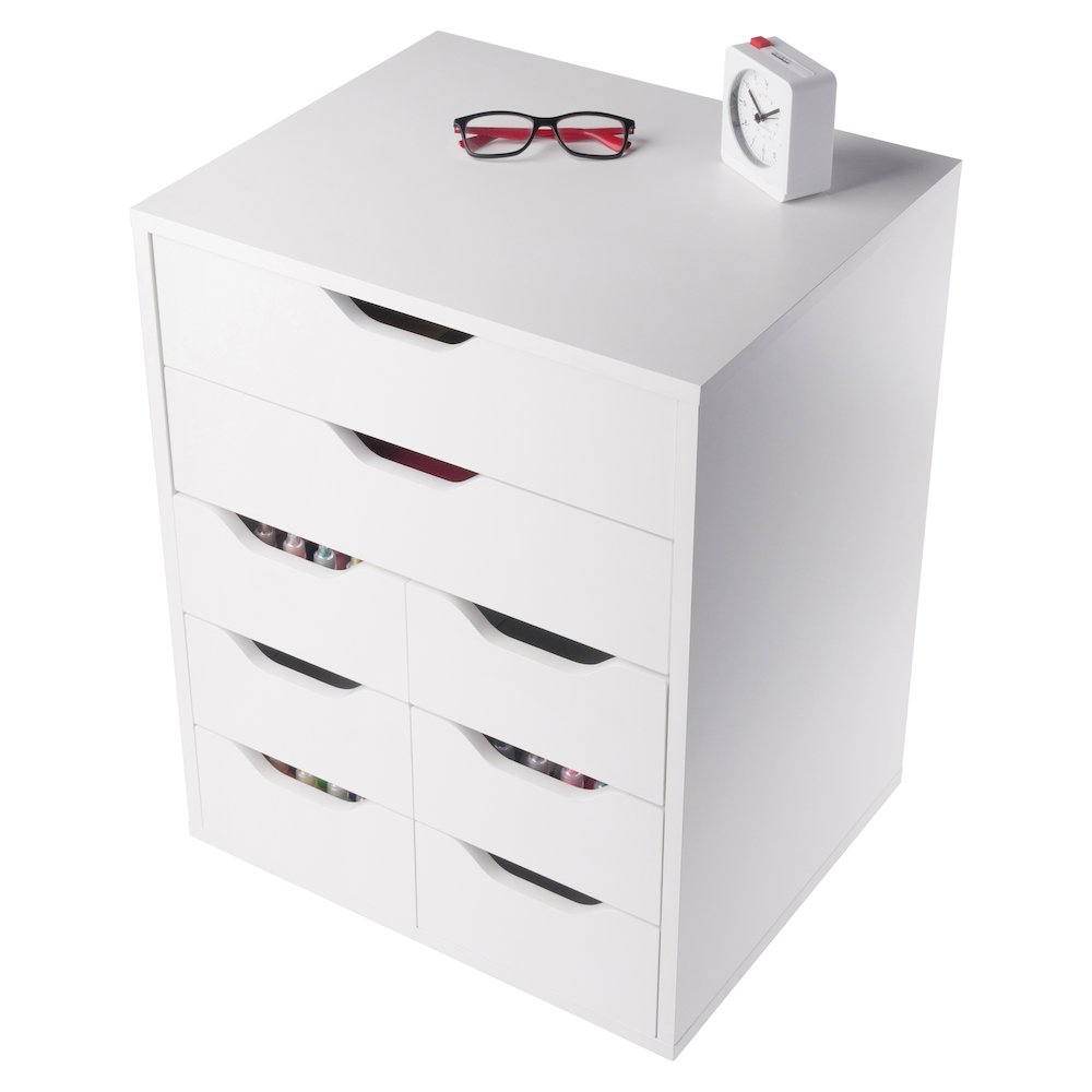 Norfolk 6 Bins, 2 Drawer Mobile Cabinet, White Finish. Picture 8