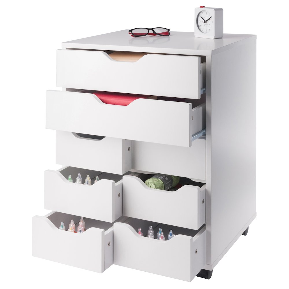 Norfolk 6 Bins, 2 Drawer Mobile Cabinet, White Finish. Picture 9