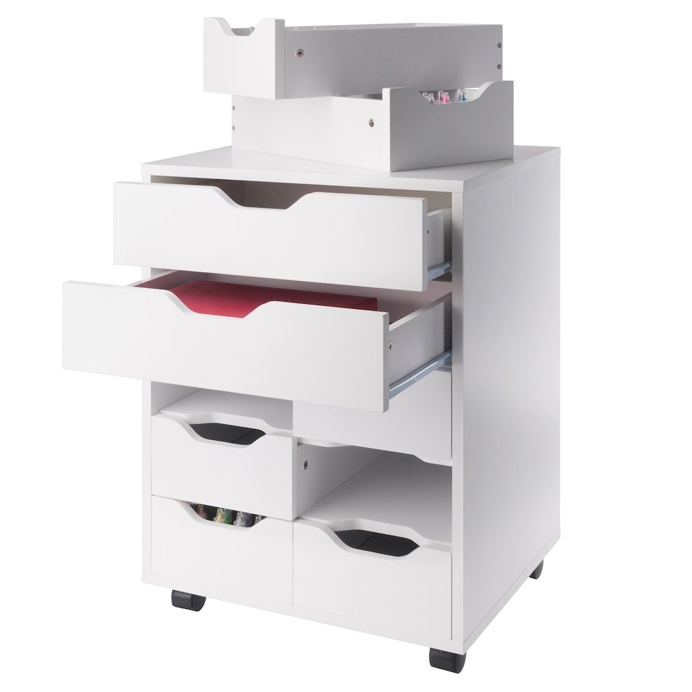 Norfolk 6 Bins, 2 Drawer Mobile Cabinet, White Finish. Picture 10