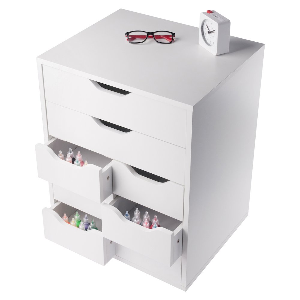Norfolk 6 Bins, 2 Drawer Mobile Cabinet, White Finish. Picture 11