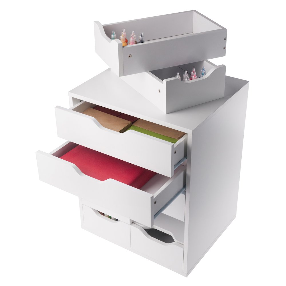 Norfolk 6 Bins, 2 Drawer Mobile Cabinet, White Finish. Picture 12