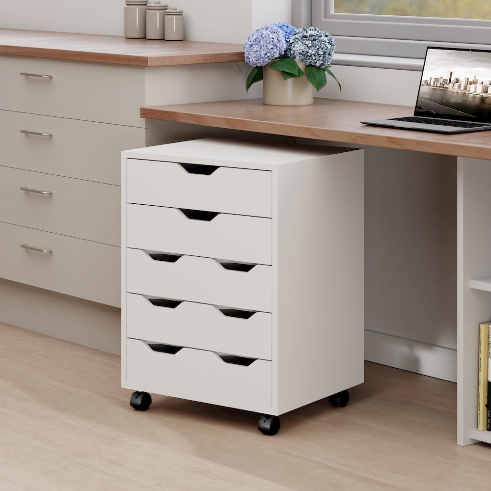 Norfolk 6 Bins, 2 Drawer Mobile Cabinet, White Finish. Picture 13