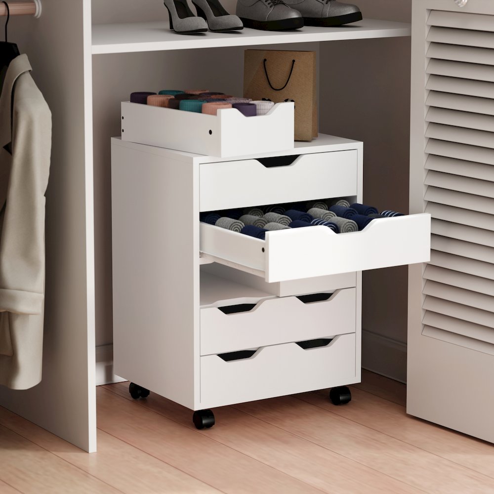 Norfolk 6 Bins, 2 Drawer Mobile Cabinet, White Finish. Picture 14