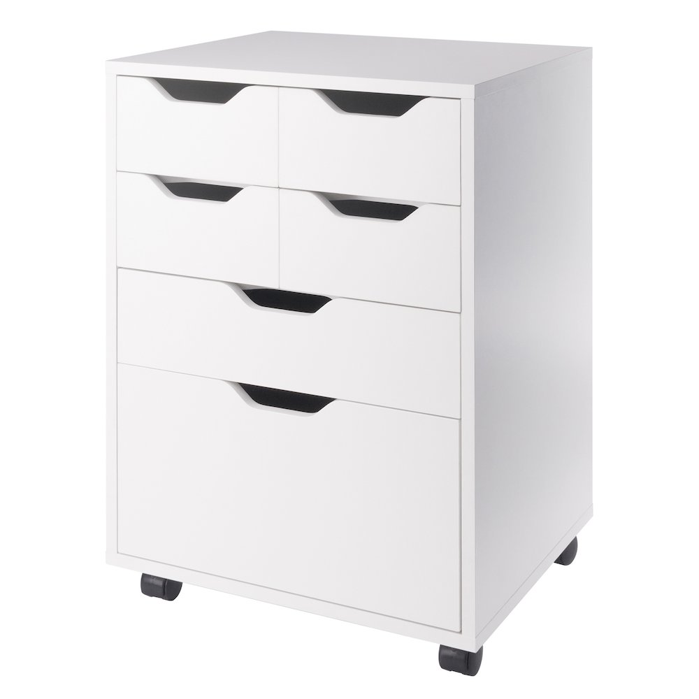 Norfolk 4 Bins, 2 Drawer Mobile Cabinet, White Finish. Picture 1