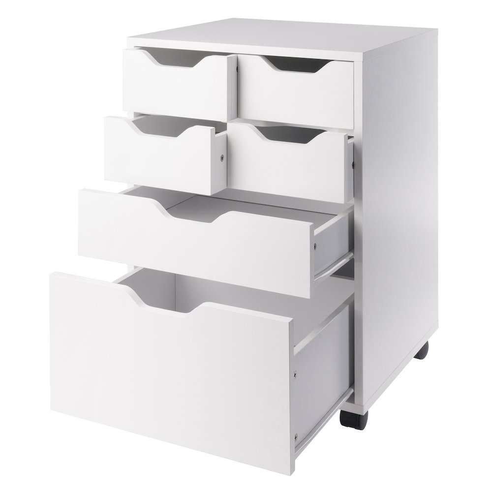 Norfolk 4 Bins, 2 Drawer Mobile Cabinet, White Finish. Picture 4